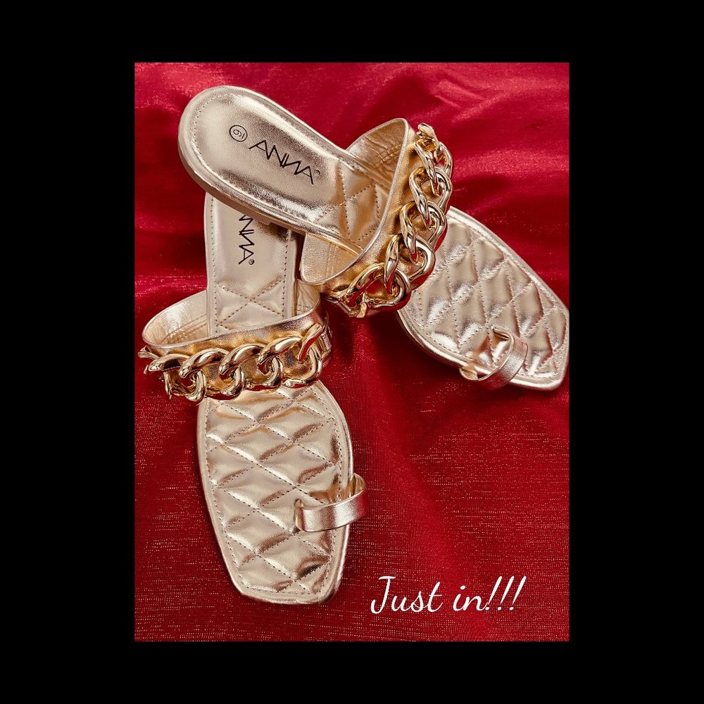 SZ 8 Gold Chain Toe Ring Sandal square toe